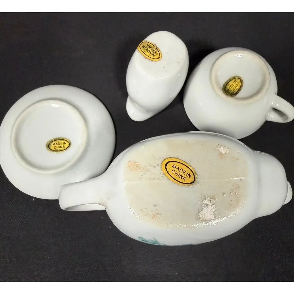 Vintage 13 Pc Miniature Porcelain Tea Set Pink Roses Made in China 1990s